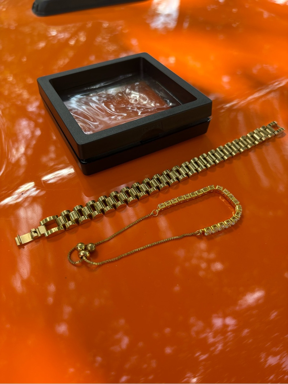Men's Gold Link Bracelet and Adjustable Slider Chain
